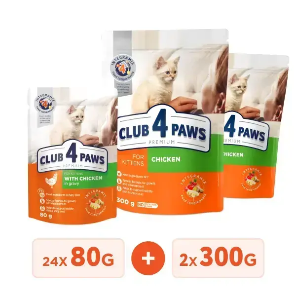 Club 4 Paws Premium Vlazhnyj Korm Dlya Kotyat S Kuriczej V Souse Upakovka 24 Sht 008 Kg Podarok