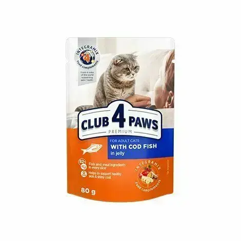 Club 4 Paws Premium Vlazhnyj Korm Dlya Vzroslyh Koshek S Treskoj V Zhele Upakovka 24 Sht 01 Kg