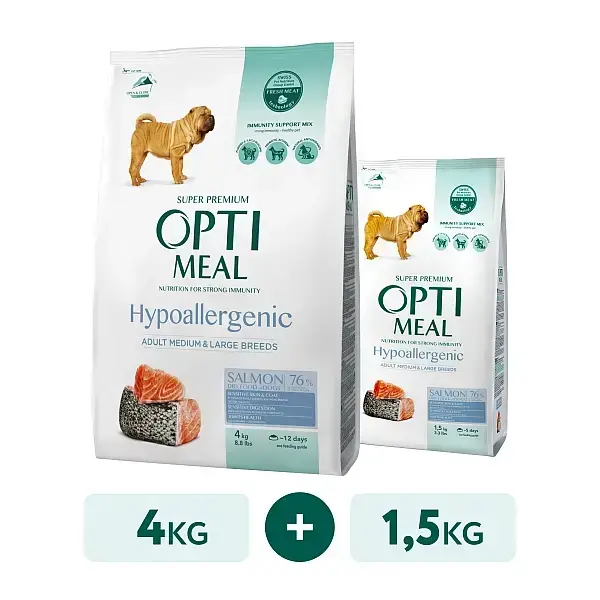 Optimeal™ Gipoallergennyj Polnoraczionnyj Suhoj Korm Dlya Vzroslyh Sobak Srednih I Bolshih Porod Losos 4 Kg Podarok